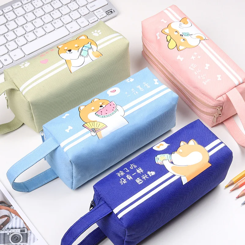 

Pencil case creative double-layer stationery box cute Shiba Inu girls zipper canvas pencil case boys simple super large capacity