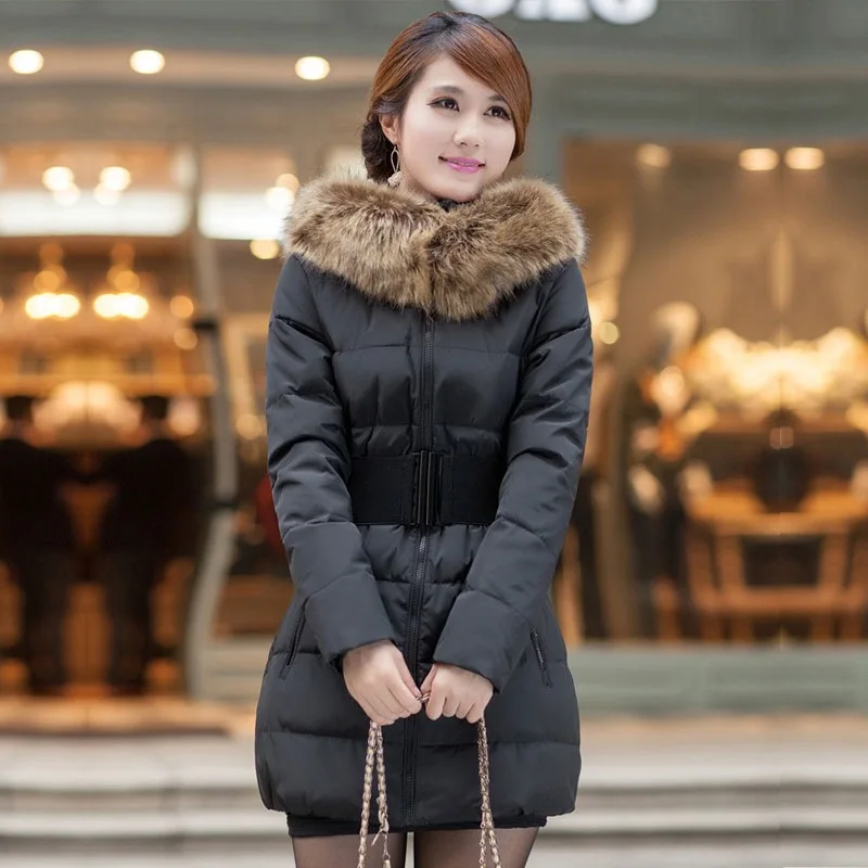 AliExpress зимнее пальто с большим меховым воротником, пуховая куртка, одежда с хлопковой подкладкой, приталенная одежда с хлопковой подкладкой для похудения, Wom
