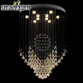 

Art Deco Remote Control LED Crystal Ceiling Lights Staircase Lighting Fixture For Dining Room Bedroom Restaurant Wireless Lamp