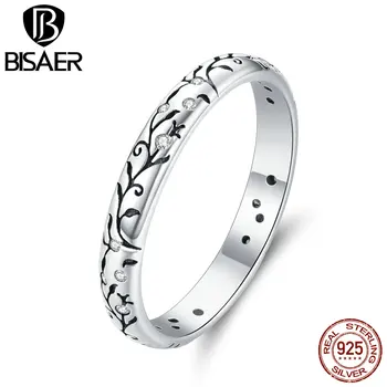 

BISAER Rings 925 Sterling Silver Vintage Vine Statement Flower Finger Rings For Female Women Classis Fine Jewelry Gift GXR659