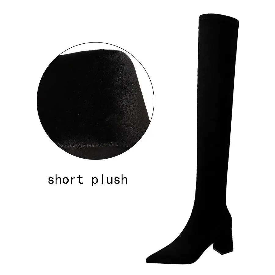 short plush Sleek в минималистском стиле с новые остроносые замшевые пикантные женские босоножки для ночного клуба Тонкий педикюр над сапоги выше колена сапоги на высоком каблуке - Цвет: short plush