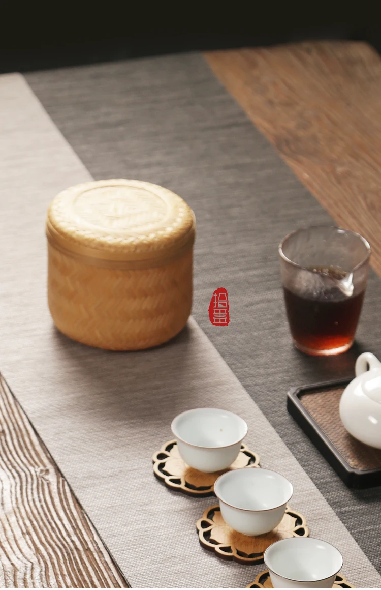 Bamboo Kung Fu Tea Jar Container Bamboo Caddies For Puer Matcha Green Tea Flower Tea Pottery Canister Storage Chests Tea Box