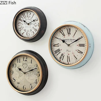 

39/58 Cm Metal Pointer Silent Sweep Needle Wall Clock Hands Clock Ornaments Wooden Frame Timepiece American Rustic Home Decor