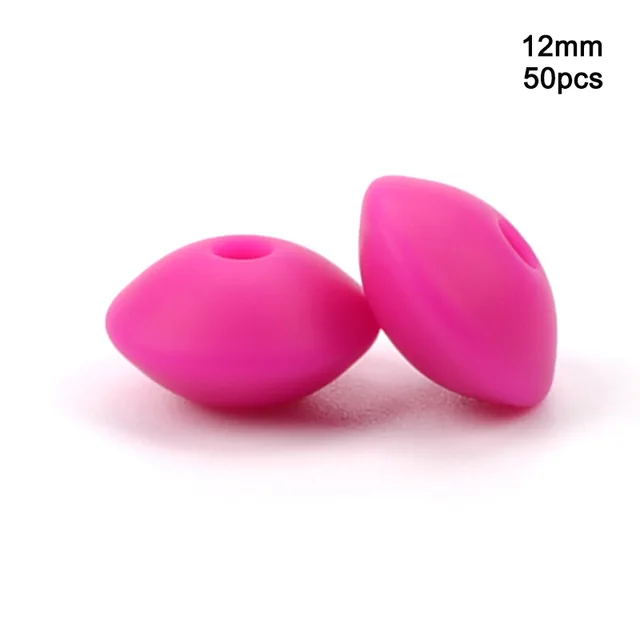 LOFCA 50pcs 12mm Silicone Lentil Beads Baby Teething Beads BPA-Free Food Grade Making Baby Oral Care Pacifier Chain  Accessorise violet red