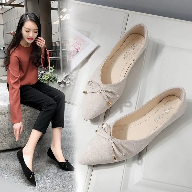 

2020 New Style Spring Versatile Pointed-Toe Flat Keel Thin Shoes Women's Korean-style Low-Cut Social Bow WOMEN'S Shoes