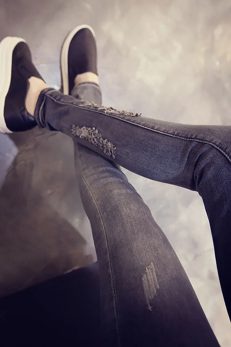 [Осень и зима] Han Джинсы страна градиент цвета Slim Fit Простые стройнящие узкие брюки Студенческие Брюки с высокой талией женские INS