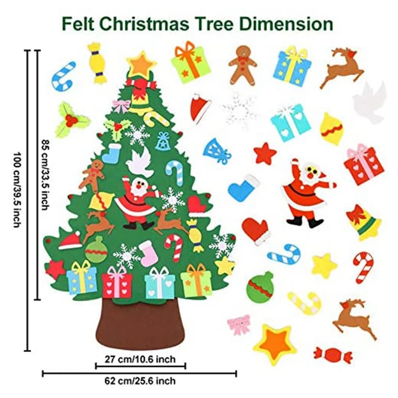 MazaaShop DIY Felt Christmas Tree Set 3ft Christmas Tree with with 26 pcs Detachable Ornaments Wall Hanging Xmas Gifts for Christmas Decorations