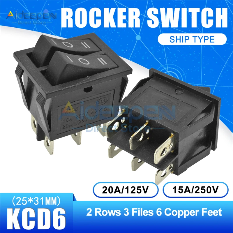 KCD6 AC 20A/125V 15A/250V двойной светильник кулисный переключатель 25x31mm ВКЛ-ВЫКЛ 2/3 положения 4/6 штифтов переключатель для лодки