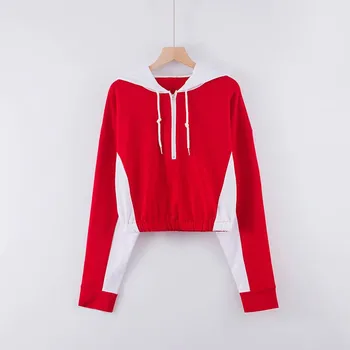 

Autumn and winter new street fashion color matching hooded women, loose slim long-sleeved pullover Sweatshirt women