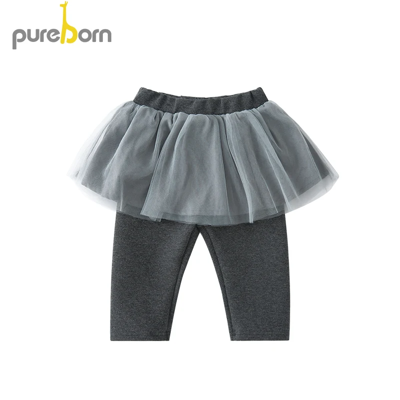 Pureborn/Колготки для маленьких девочек; детские штаны; леггинсы с эластичной резинкой на талии для детей; осенне-весенняя одежда - Цвет: gray