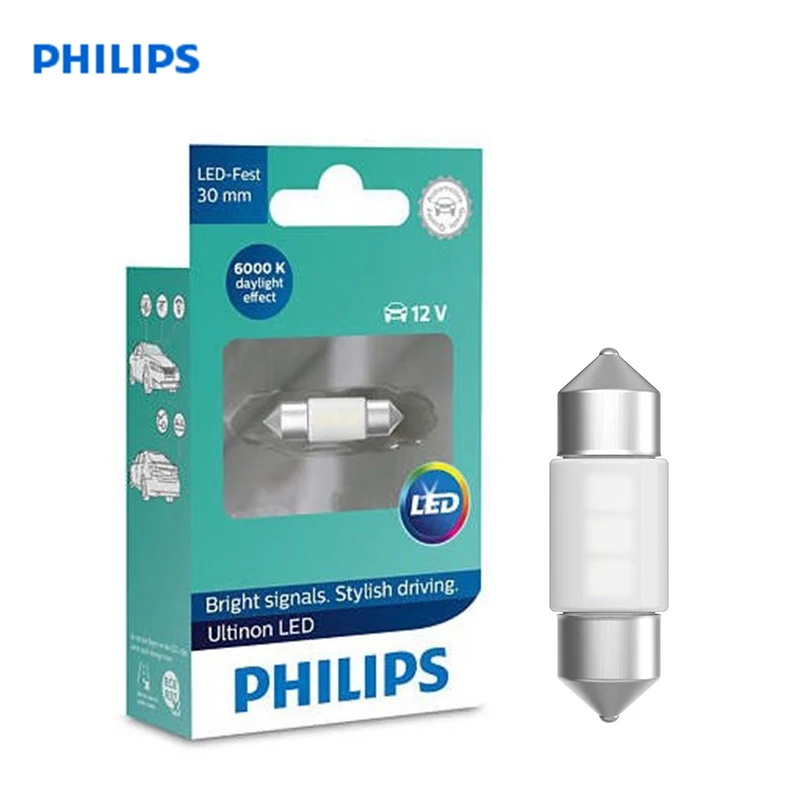 PHILIPS 11860ULWX1 FEST 30mm T10,5 12V SV8,5 6000K Ultinon LED Лампа для салона и номерного знака Стильная автомобильная лампа