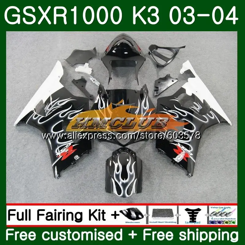 Корпус для SUZUKI GSXR-1000 1000CC GSXR1000 03 04 10CL. 49 GSX-R1000 GSX R1000 03 04 K3 GSXR 1000 2003 2004 серебро Обтекатели с пламенем