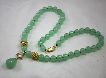 

free shipping >>>>2 styles!wholesale/retail 8mm light green jade necklace crystal plated jade pendant