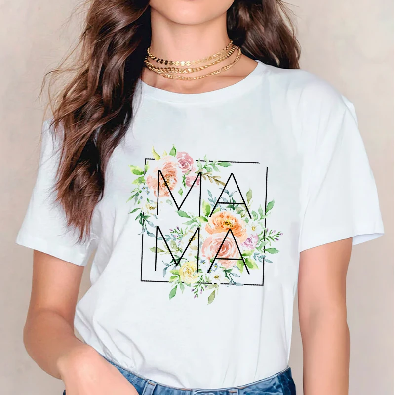 Women 2021 Mama Mom Flower Elegant Cute Print T Shirt Clothes Tshirts Womens Mother Ladies Graphic Female Tee T-Shirt Clothing | Женская