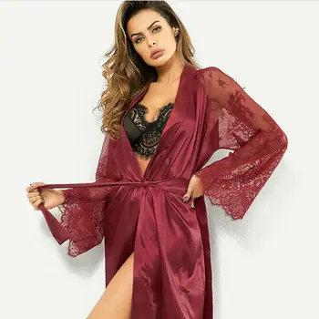 

2020 New Silk Kimono Robe Bathrobe Women Lace Bridesmaid Robes Sexy Satin Sleepweaar Ladies Nightwear Dressing Gowns Plus