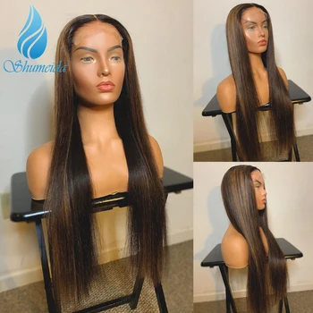 

SMD 13*6 Lace Front Human Hair Wigs with Baby Hair 180% Density Long Straight Highlight Color Brazilian Remy Human Hair Wigs