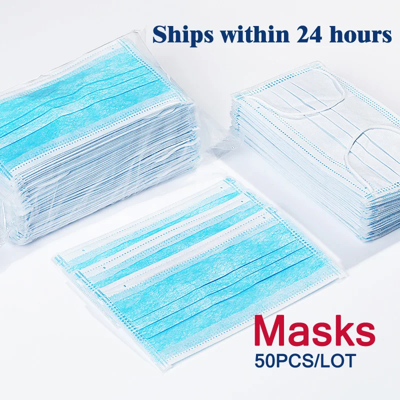 

3 Laye Disposable Mask 50Pcs/Lot Protection Masks Face Masks Elastic Ear Loop Dust Filter Safety Mask
