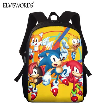 

ELVISWORDS Hot Sale Sonic Printed Kid School Book Bag Fashion Student Backpack Sonic Friend Design Children 15 Inch Shoulder Bag