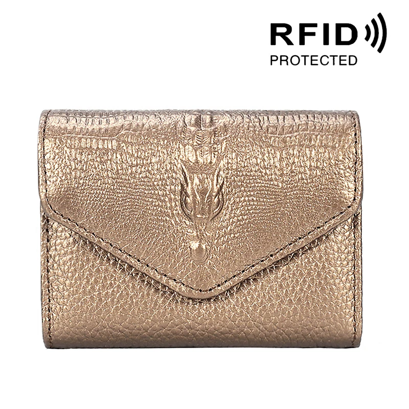 Конверт с крокодиловым узором женские кошельки RFID Блокировка натуральная кожа аккордеон портмоне кредитный держатель для карт дамская сумка для денег - Цвет: Золотой