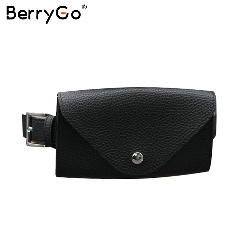 Черный BerryGo модная Женская поясная сумка из искусственной кожи Повседневная Женская поясная сумка через плечо пуговица для сумок с поясом регулируемые женские сумки-мессенджеры - Цвет: Черный