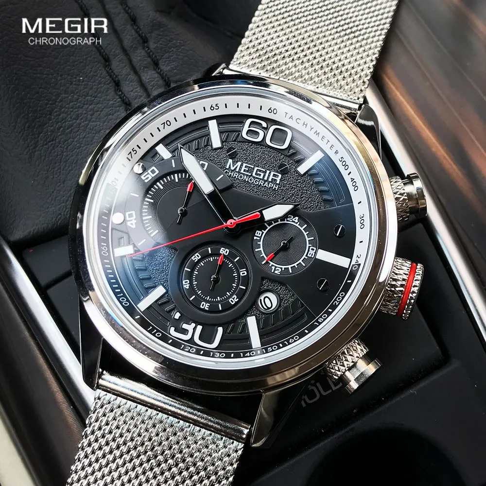 Megir Fashion Mens Watches 2020 Luxury Top Brand Quartz Watch Military Sport Mesh Strap Waterproof Wrist Watches Men Relogios 2020 luxury brand belts for men
