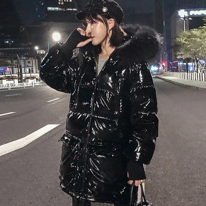 Goedkoop Winter Echte Wasbeer Mode Bontkraag Lange Down Canada Parka Jassen Jas Vrouwen Puffer Vrouwelijke Warm Hooded Veer Jas Jassen