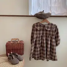 Клетчатое платье в Корейском стиле для девочек модные осенние платья для девочек 1-6 лет PQ195