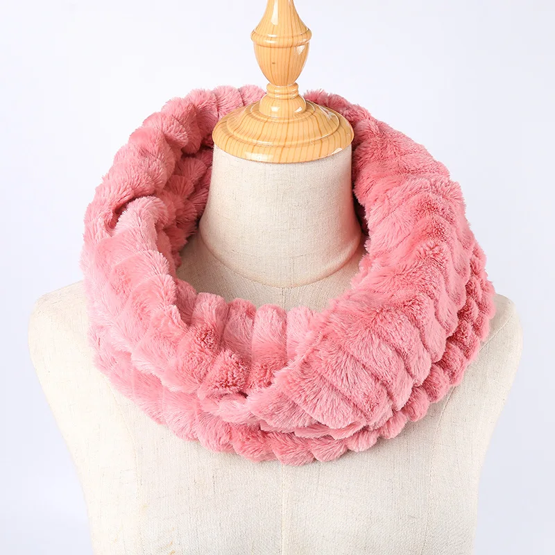 Женский зимний теплый шарф с искусственным кроличьим мехом мягкий soild Цвет плотный зажим для шарфа женский газовый шарф