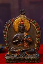 

Home Decor 4" Tibet Buddhism Old Bronze Tracing Shakyamuni Buddha Amulet Pendant Amitabha statue Enshrine the Buddha Town House