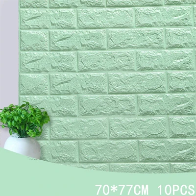 light green 70*77 3D наклейки в виде кирпичной стены DIY пены Водонепроницаемый Детские Настенные обои-покрытие фартук для телевизора дети гостиной украшения - Цвет: light green