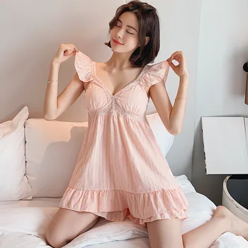 

Korean Kawaii Pajamas for Women Cotton Sleepwear Summer Home Clothes White Pink Pijama Mujer Cute Pyjamas Pj Set Loungewear 2020