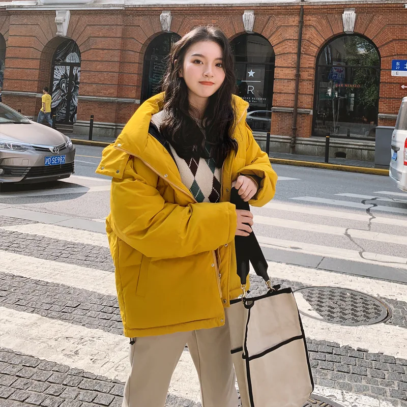

Down Jacket Women's Korean-style New Style Thick Detachable Cap Students Short Loose-Fit Bread Cotton Coat