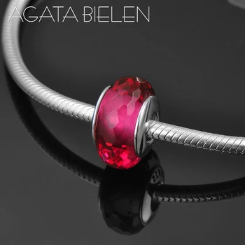 

100% S925 Sterling Silver Beads Red Hexagonal pattern Murano Glass beads Fit Original europeu Charms Bracelet Jewelry making