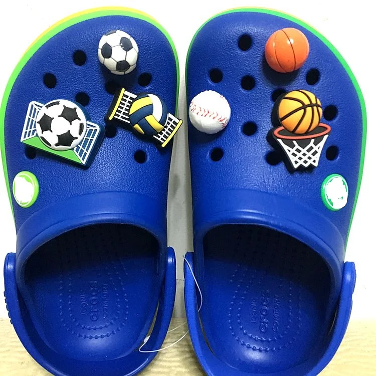 JIBZ детский подарок 3D футбол баскетбол волейбол обувь цветок игрушки рисунки из мультфильма ПВХ пляжная обувь аксессуары для детей
