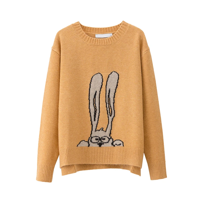 AOEMQ, модные свитера, 4 цвета, принт с кроликом из мультфильма, милые свитера с длинными ушками и вышивкой кролика, пуловеры, зимняя женская одежда - Цвет: yellow