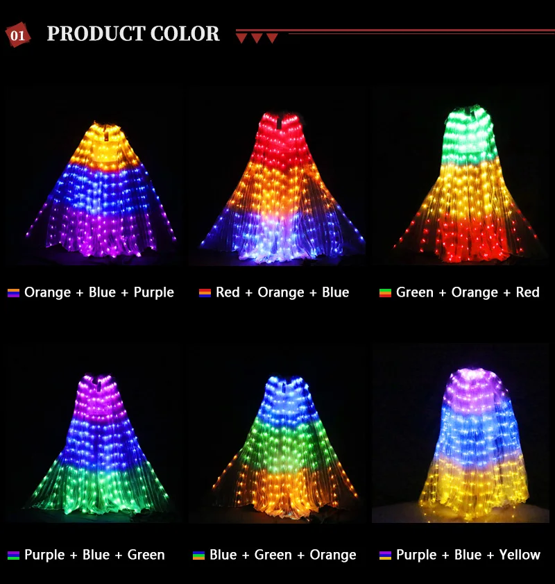 With Sticks Belly Dance LED Wings Dance Accessory LED 3 Colors Wing Stage Performance LED Wing Belly Dance Colourful Wings