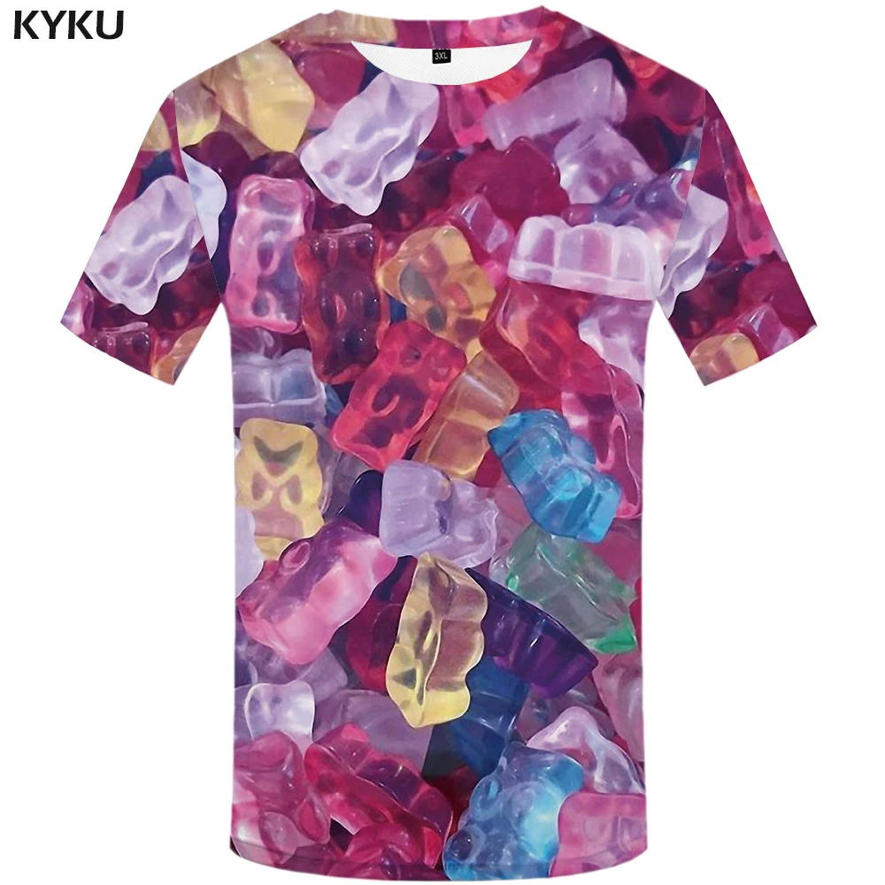 男性用3dキャンディープリントtシャツ カラフルな原宿プリントtシャツ 面白いアニメ服 メンズファッション Tシャツ Aliexpress