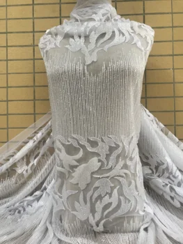 

Good Quality 5 Yards Embroidery Tulle Mesh Lace Fabric JIANXI.C-591808 with full beads for wedding Dress