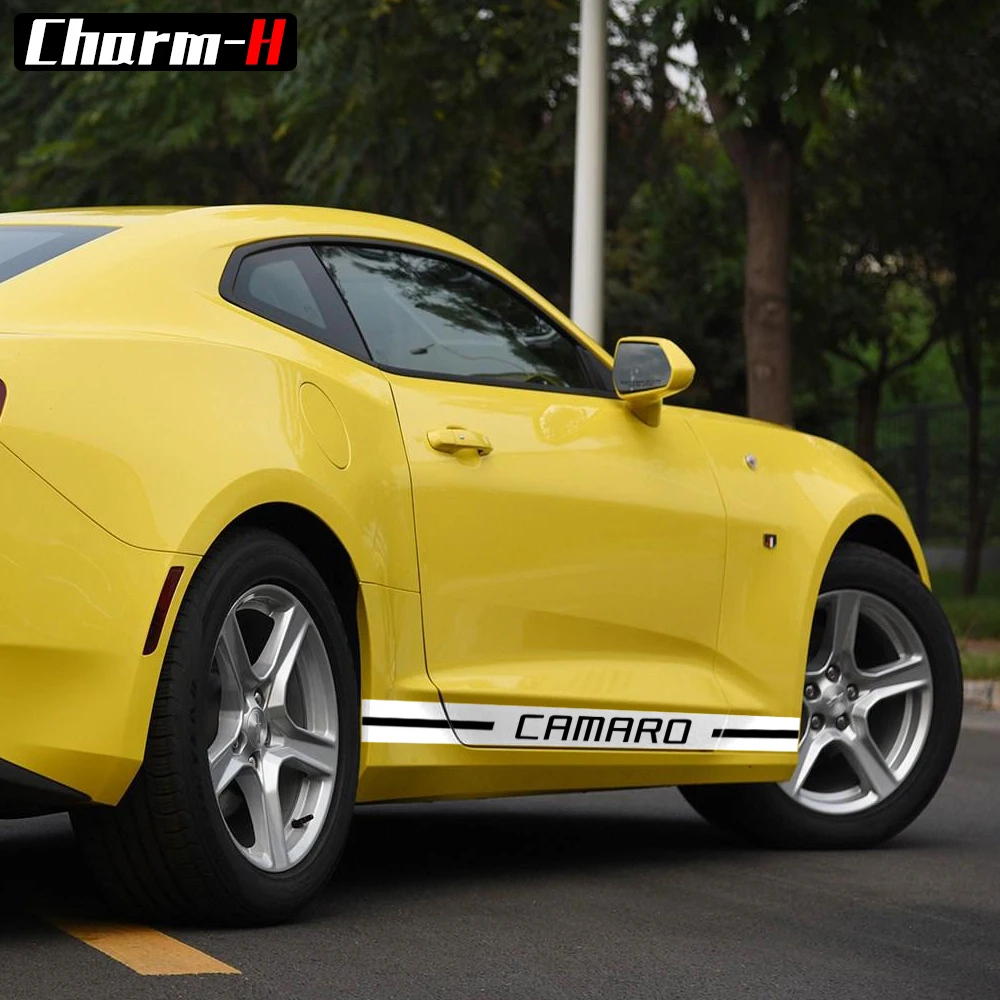 Car Styling Door Side Skirt Racing Stripes Carbon Fiber Vinyl Decal for Chevrolet Camaro RS LS SS 2010-2018 Stickers Accessories