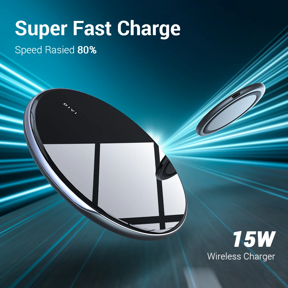

DIVI 15W Qi Wireless Charger For iPhone 11 X / XS Max XR 8 Plus Mirror Wireless Charging Pad For Samsung S9 S10+ Note 9 8