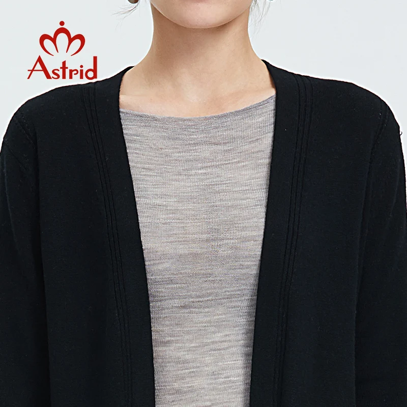 Astrid Осень новое поступление вязаный кардиган женский топ черный цвет высокое качество длинный и модный стиль кардиган осень 5899
