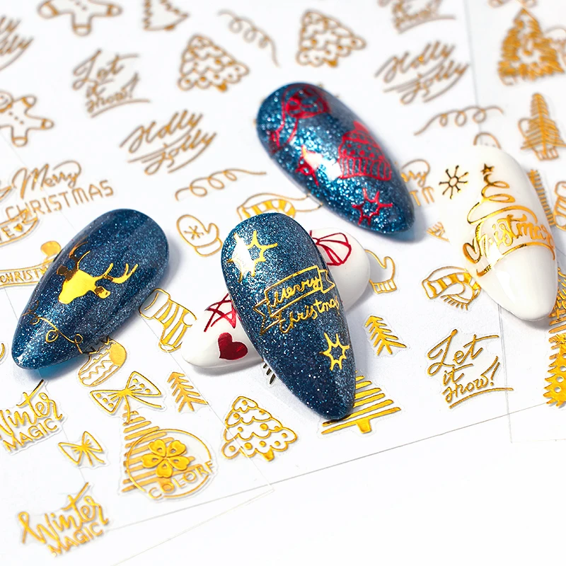 2 шт золотые серебряные рождественские дизайнерские наклейки для ногтей зимние снежные Цветочные слайдеры Водные Переводные картинки для ногтей маникюр Дизайн ногтей