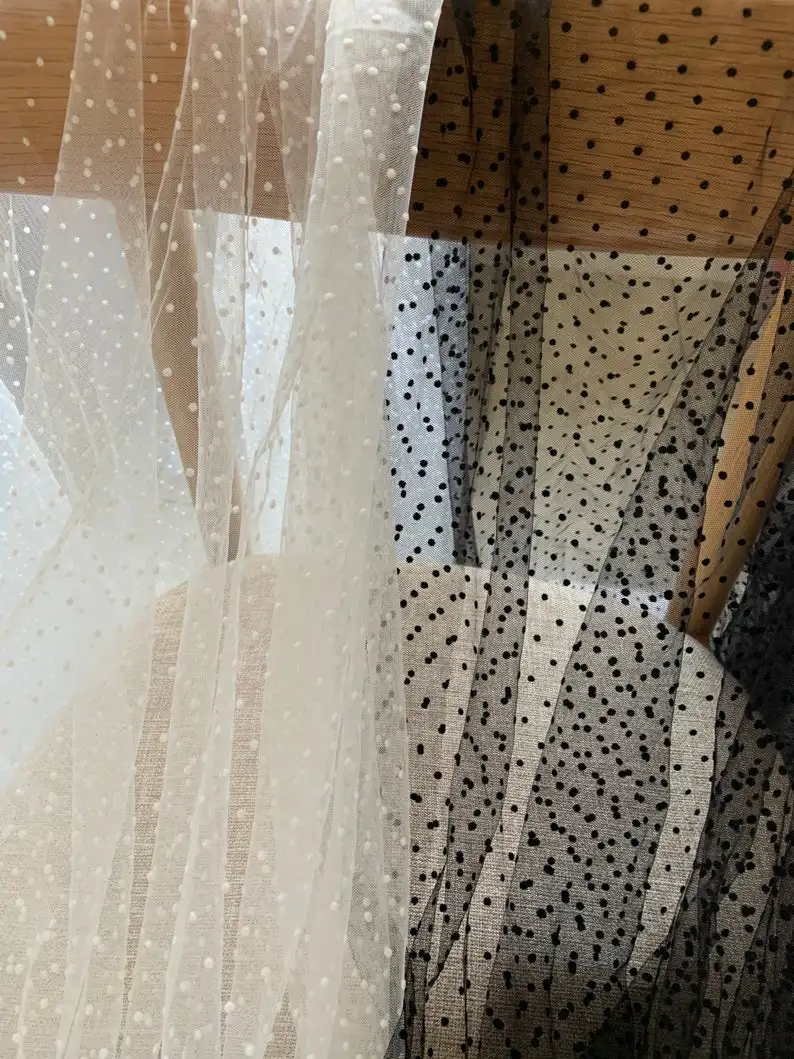 

3 yards Black Polka Dots Tulle Lace Fabric For Tutu Dress Bridal Veil