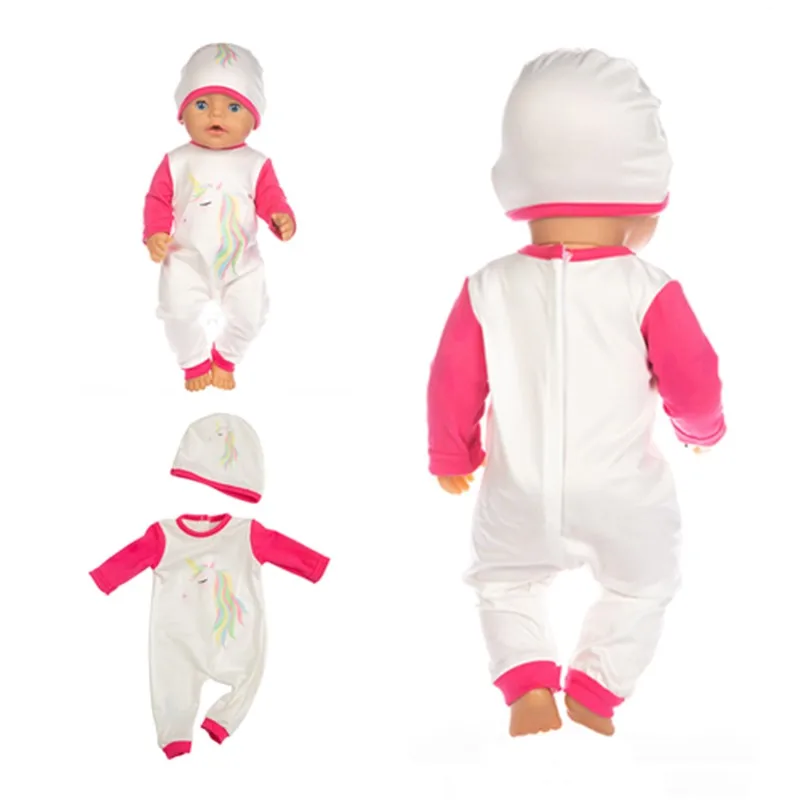 

2020 New Born New Baby Fit 18 inch 43cm Doll Clothes Accessories Unicorn Hat Suit For Baby Birthday Gift
