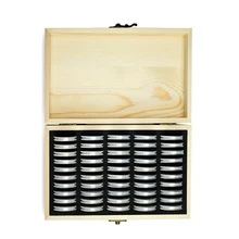  50Pcs 30mm Clear Coin Holder Capsule Case with Protector Gasket Wood Storage Box for Collectable Coins Medal Collection Supplies 