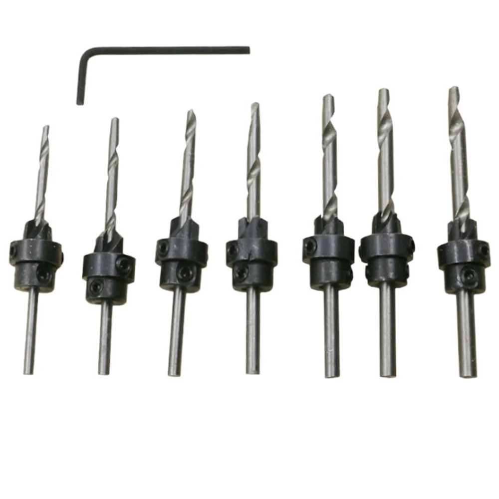 

7pcs/set with Box Wood Drilling Bit Set Twist Drill Bit Set+Mini Wrench Power Tool Countersink Drill HSS Tool Kit Screw Cap Bit
