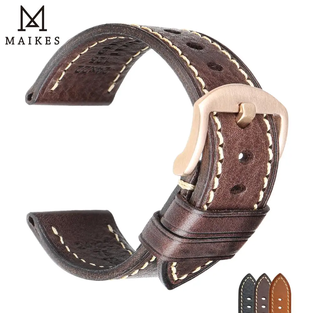 

MAIKES Calfskin Leather Watchband Soft Material Watch Band 18mm 20mm 22mm 24mm With Rose Gold Stainless Steel Buckle Wrist Strap