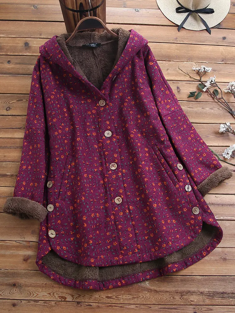 discount Female Fashion Hooded Jacket Winter Women's Printing Plus Velvet Warm Outer Wear Pockets Large Size