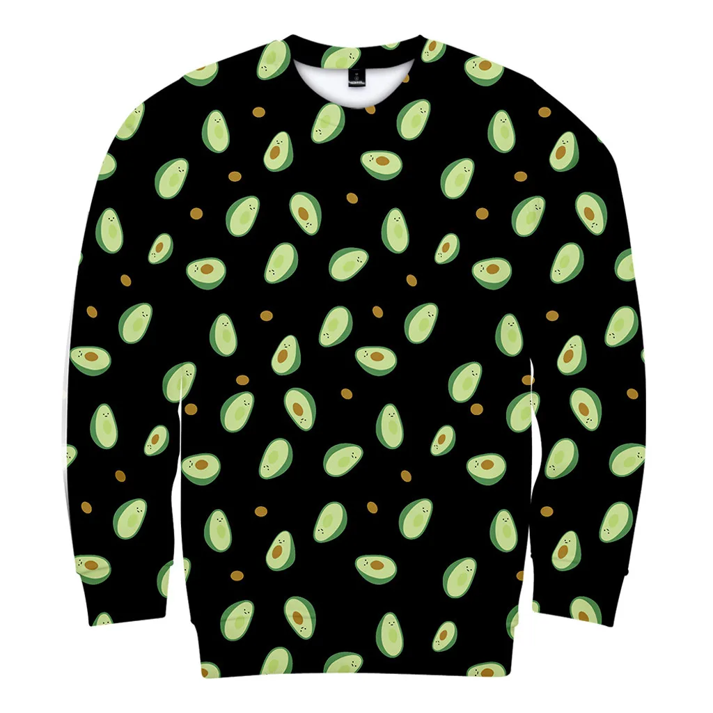 Авокадо печати женские повседневные пуловеры с длинным рукавом Crewneck свитшоты для девочек-подростков осенние зеленые топы с фруктовым принтом пижамы милые