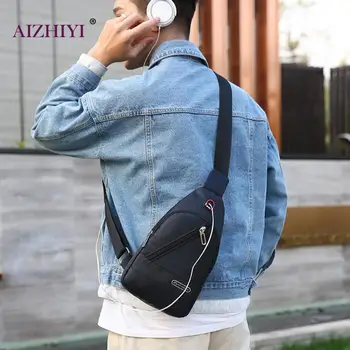 

Fashion Men Solid Color Crossbody Chest Bags Male Casual Waterproof Oxford Sports Zipper Shoulder Handbags